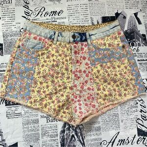 Anthropologie Farm Rio floral rose print patchwork denim shorts nwt brand new